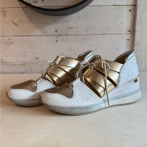 Michael Kors White and Gold Sneakers